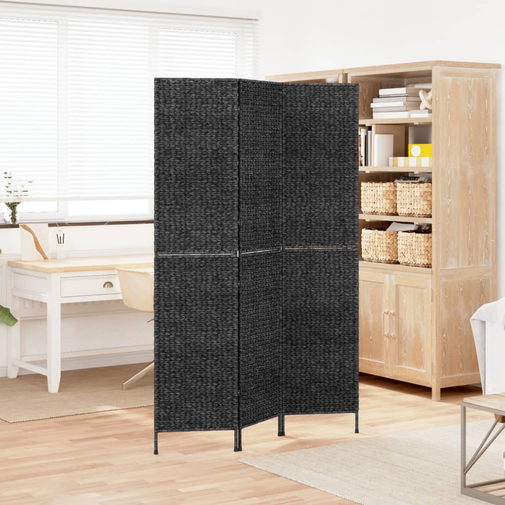 Room Divider 3-Panel Black 122x180 cm Water Hyacinth - OLBRIT