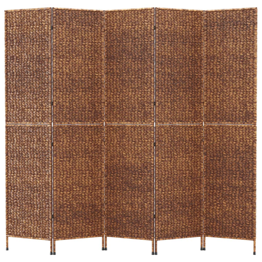 Room Divider 5-Panel Brown 205x180 cm Water Hyacinth - OLBRIT