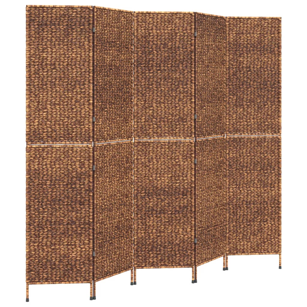 Room Divider 5-Panel Brown 205x180 cm Water Hyacinth - OLBRIT