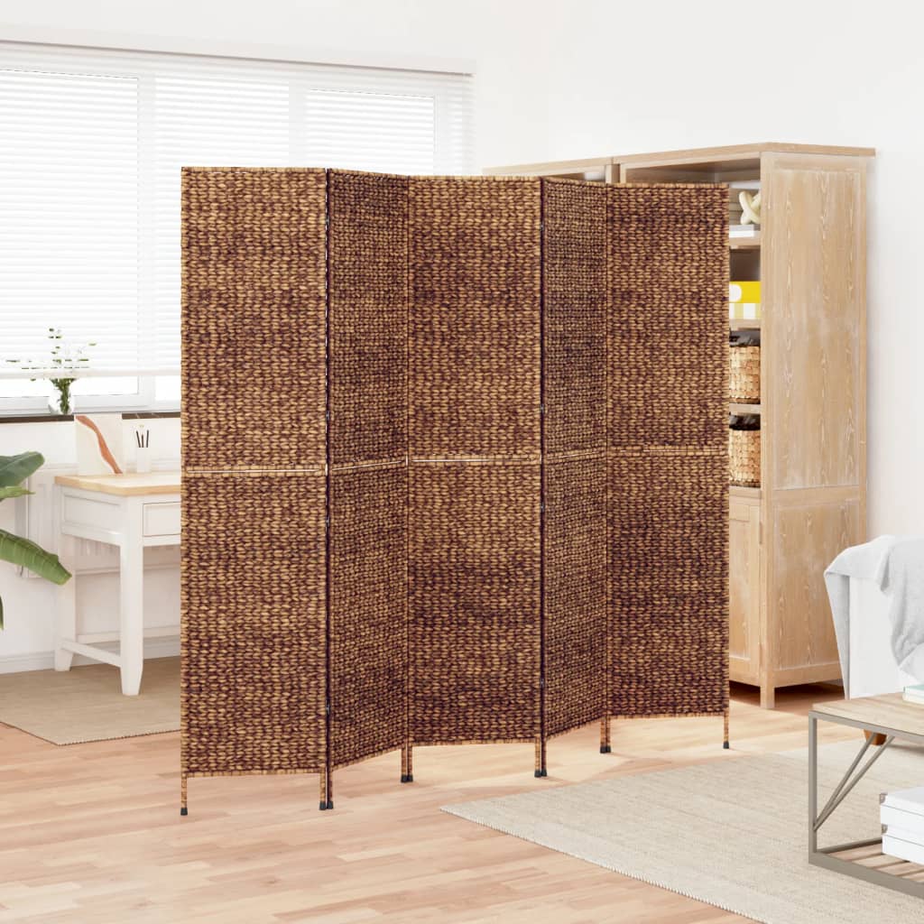 Room Divider 5-Panel Brown 205x180 cm Water Hyacinth - OLBRIT