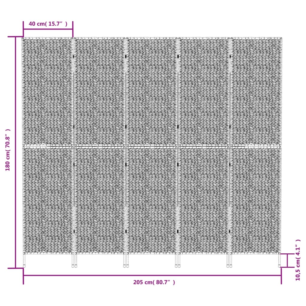 Room Divider 5-Panel Black 205x180 cm Water Hyacinth - OLBRIT