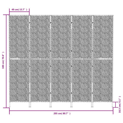 Room Divider 5-Panel Black 205x180 cm Water Hyacinth - OLBRIT