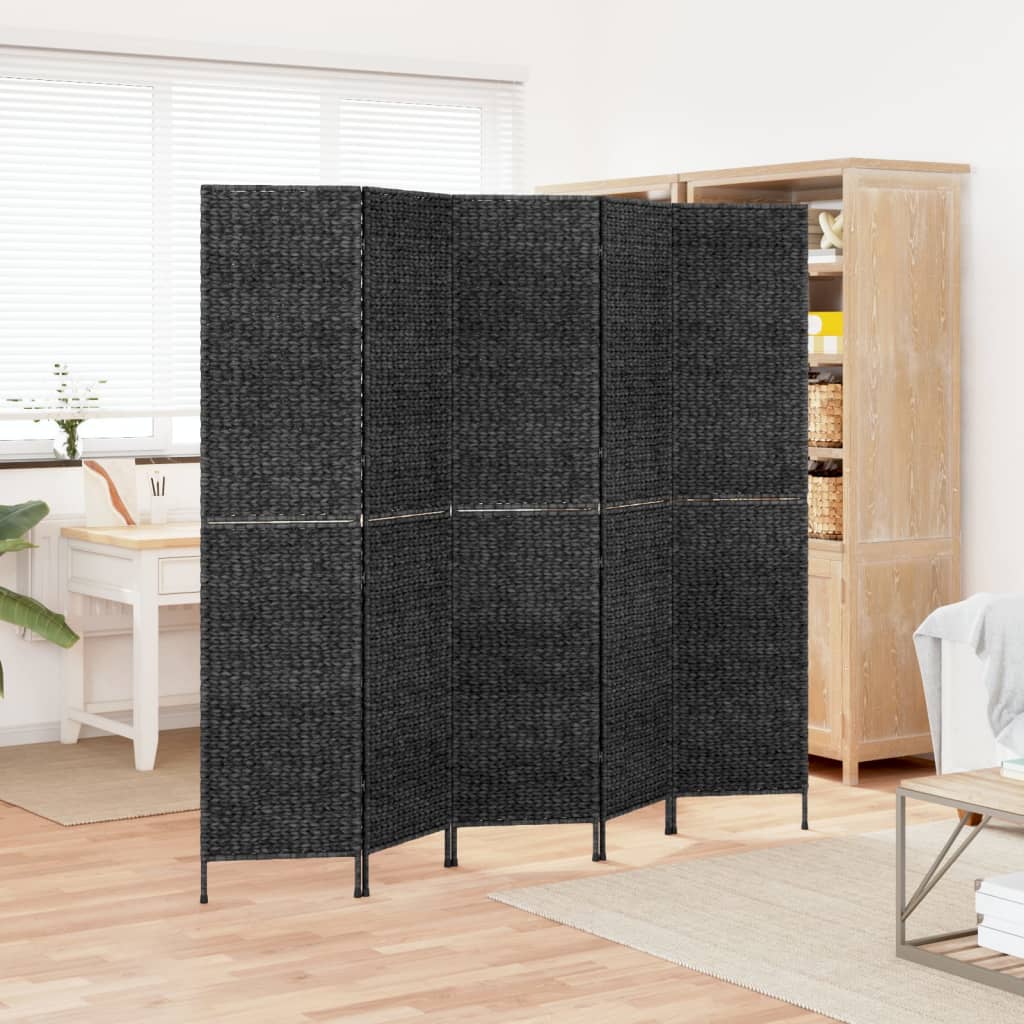 Room Divider 5-Panel Black 205x180 cm Water Hyacinth - OLBRIT
