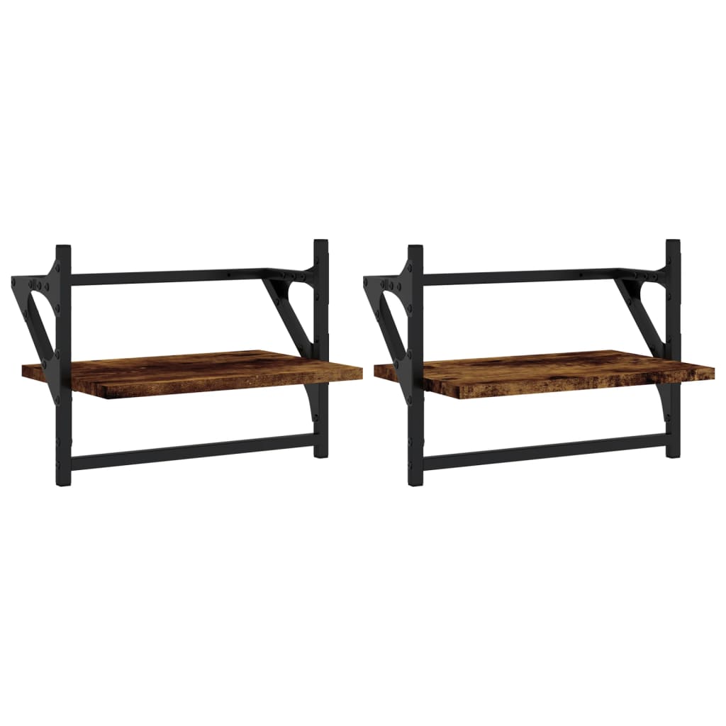 Wall Shelves with Bars 2 pcs Smoked Oak 40x25x30 cm - OLBRIT