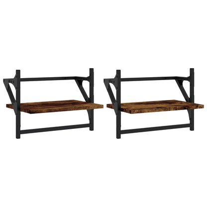 Wall Shelves with Bars 2 pcs Smoked Oak 40x25x30 cm - OLBRIT