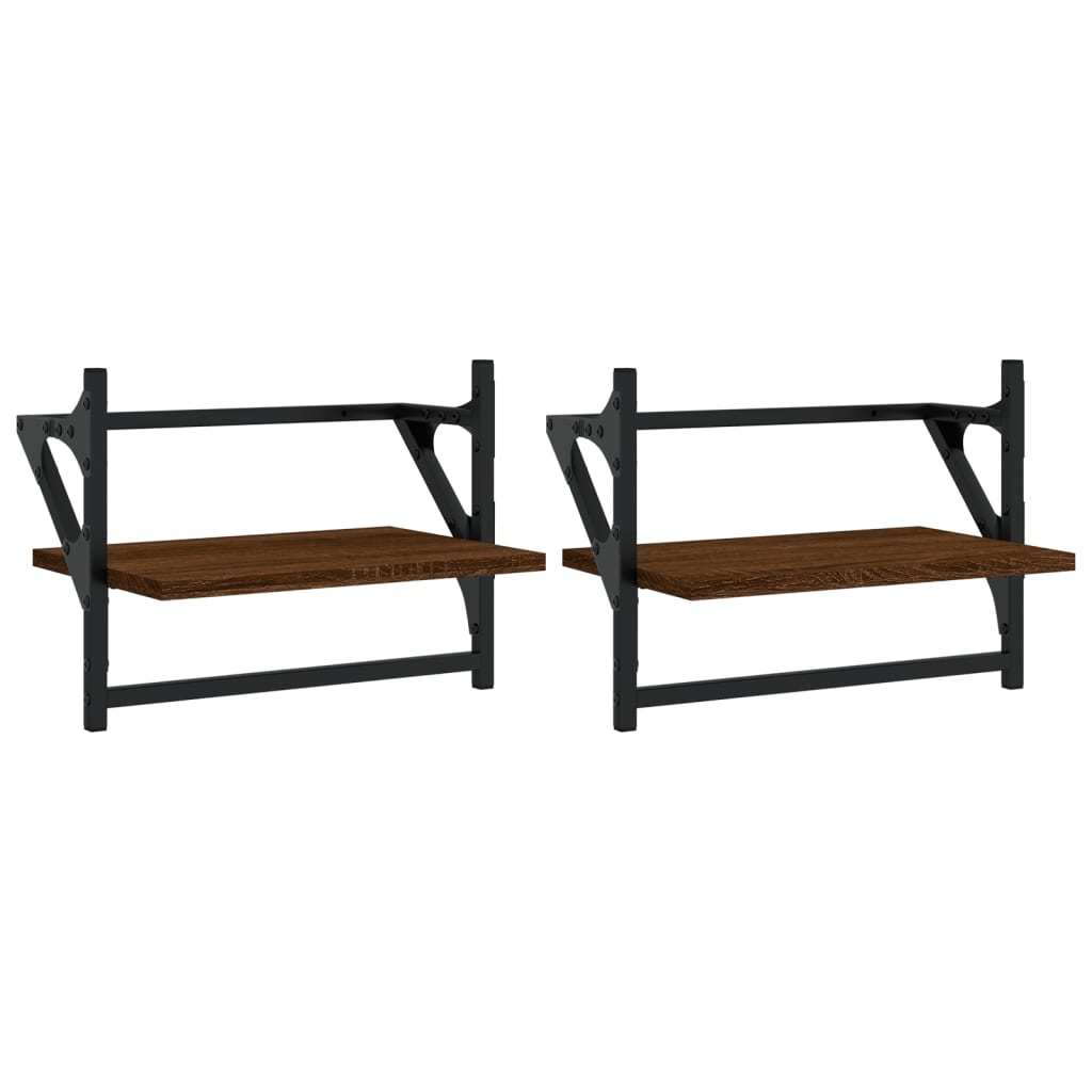 Wall Shelves with Bars 2 pcs Brown Oak 40x25x30 cm - OLBRIT