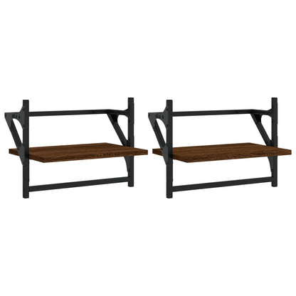 Wall Shelves with Bars 2 pcs Brown Oak 40x25x30 cm - OLBRIT