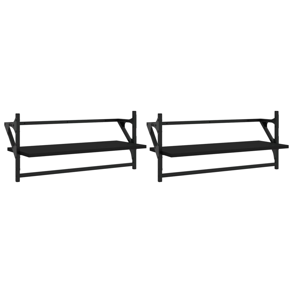 Wall Shelves with Bars 2 pcs Black 65x25x30 cm - OLBRIT