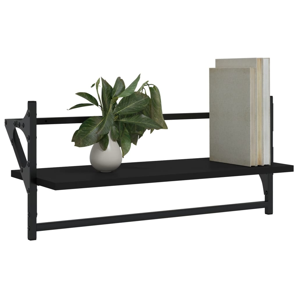 Wall Shelves with Bars 2 pcs Black 65x25x30 cm - OLBRIT