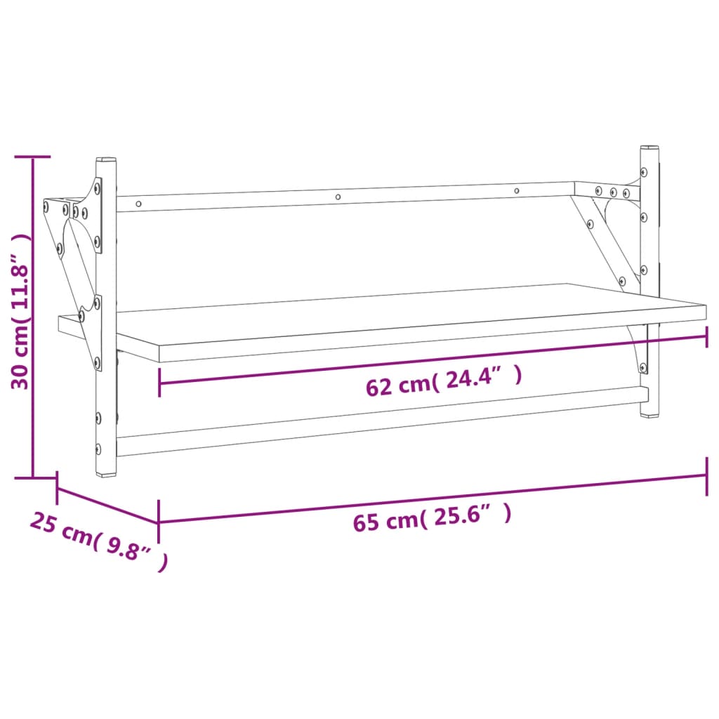 Wall Shelves with Bars 2 pcs Black 65x25x30 cm - OLBRIT