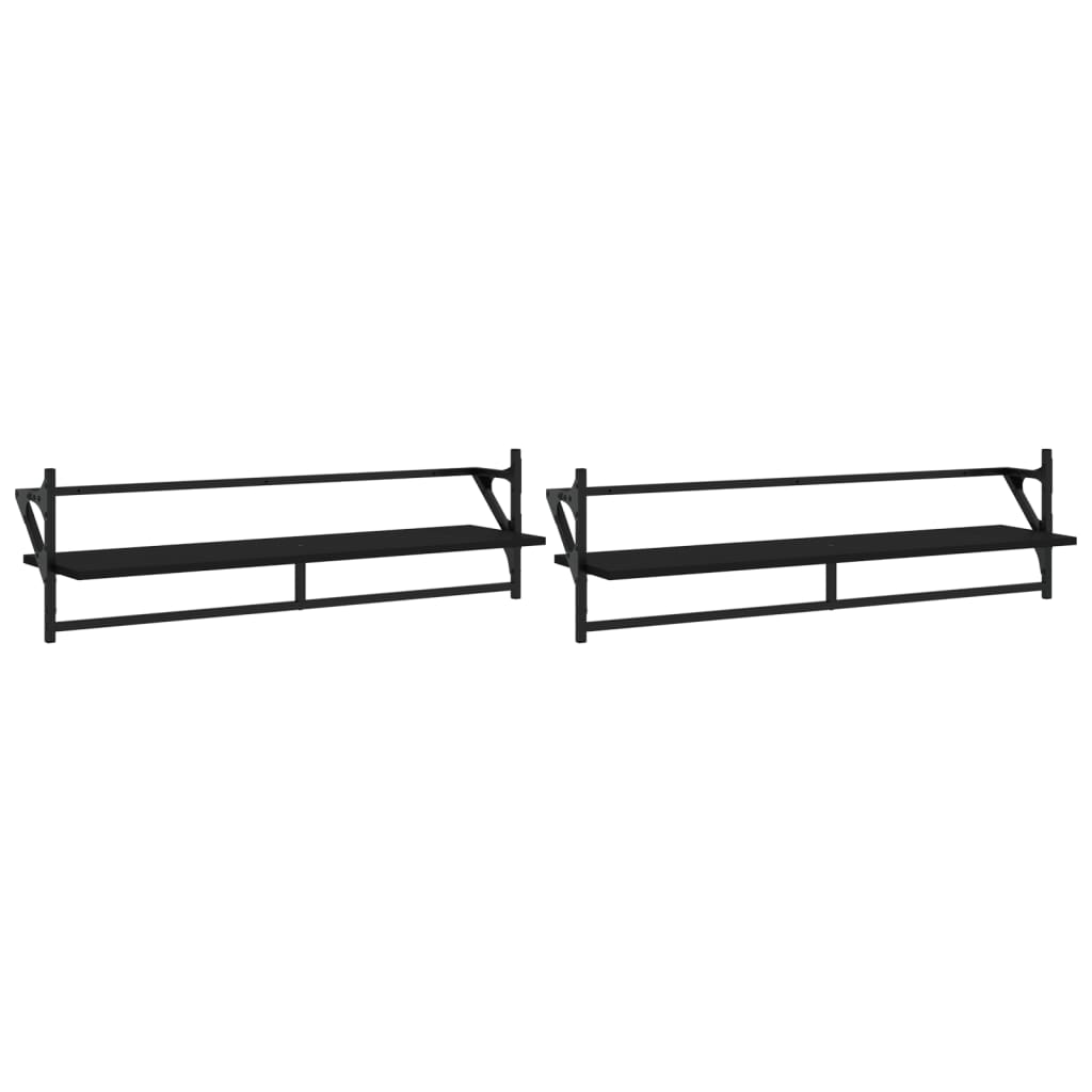 Wall Shelves with Bars 2 pcs Black 100x25x30 cm - OLBRIT