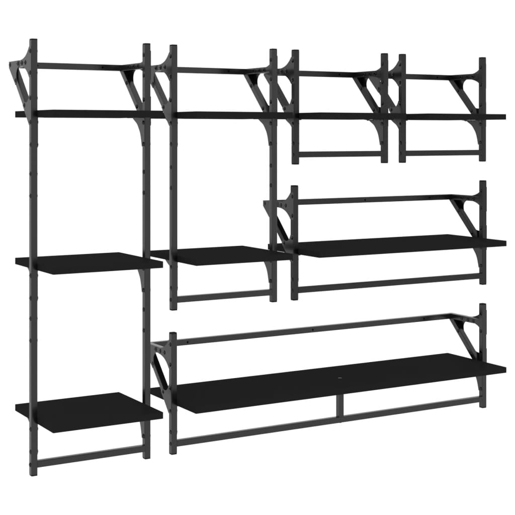 6 Piece Wall Shelf Set with Bars Black Engineered Wood - OLBRIT