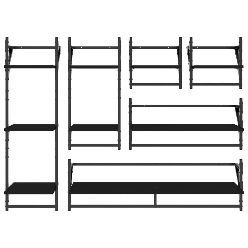 6 Piece Wall Shelf Set with Bars Black Engineered Wood - OLBRIT
