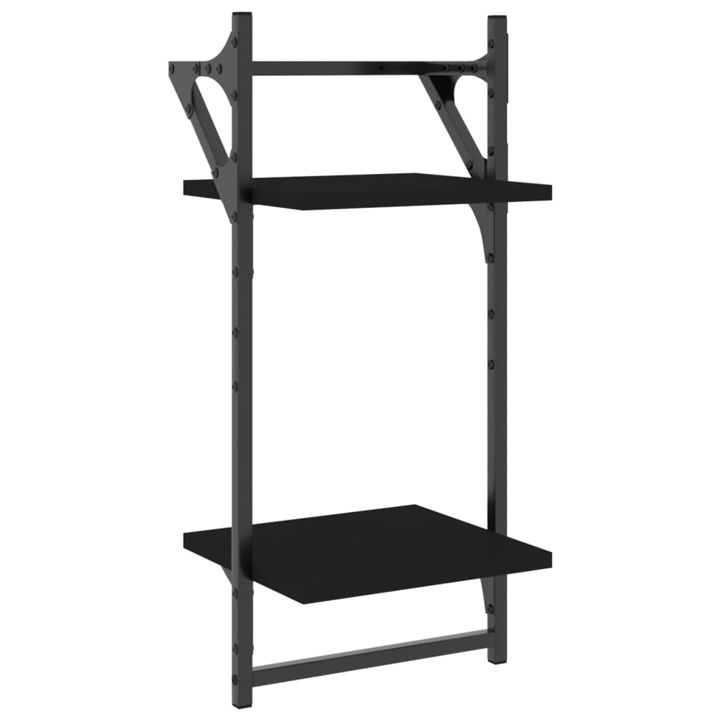 6 Piece Wall Shelf Set with Bars Black Engineered Wood - OLBRIT