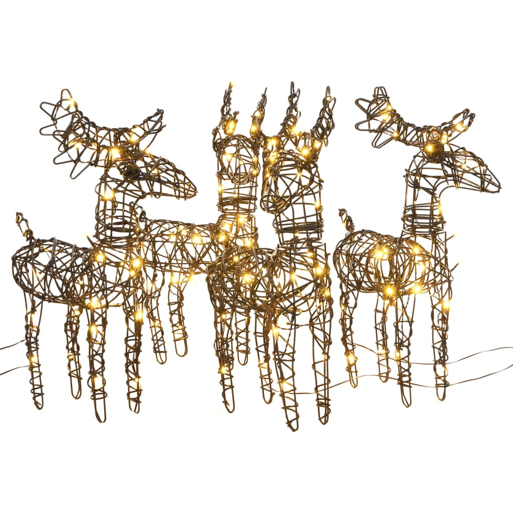 Christmas Decorations 4 pcs Reindeers 160 LEDs Warm White Rattan - OLBRIT