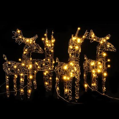Christmas Decorations 4 pcs Reindeers 160 LEDs Warm White Rattan - OLBRIT