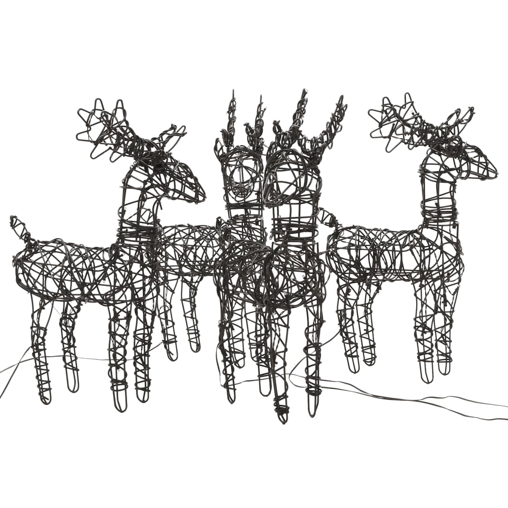 Christmas Decorations 4 pcs Reindeers 160 LEDs Warm White Rattan - OLBRIT