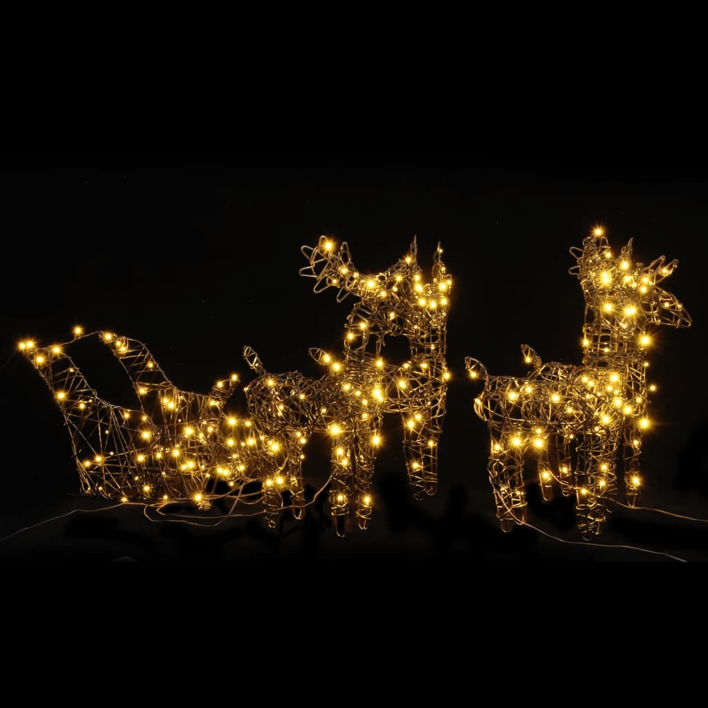 Christmas Decoration Reindeers & Sleighs 320 LEDs Warm White Rattan - OLBRIT
