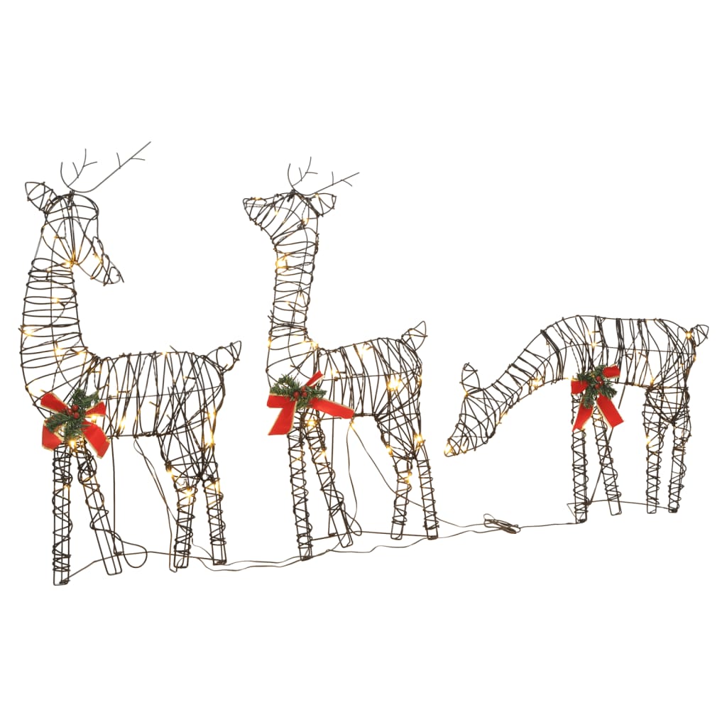 Christmas Decoration Reindeer Family 90 LEDs Warm White Rattan - OLBRIT