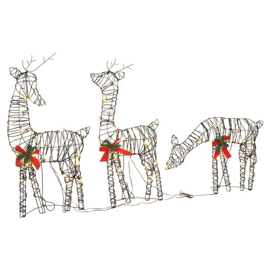Christmas Decoration Reindeer Family 90 LEDs Warm White Rattan - OLBRIT