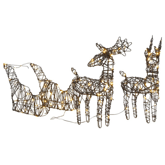 Christmas Decoration Reindeer & Sleigh 160 LEDs Warm White Rattan - OLBRIT
