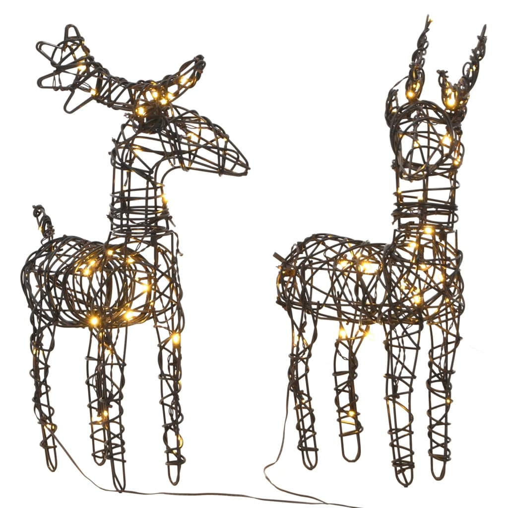 Christmas Decorations 2 pcs Reindeers 80 LEDs Warm White Rattan - OLBRIT