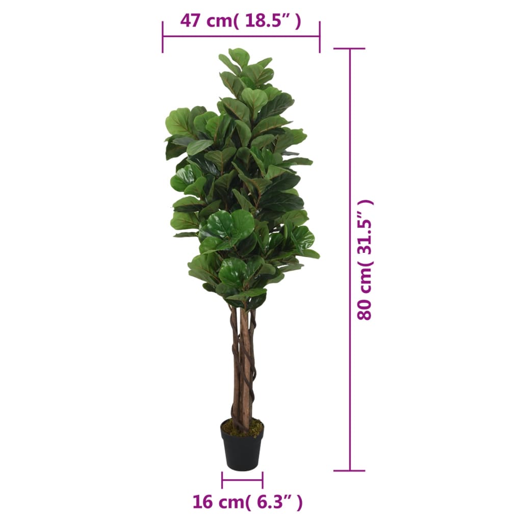 Artificial Fiddle Leaf Fig Tree 96 Leaves 80 cm Green - OLBRIT