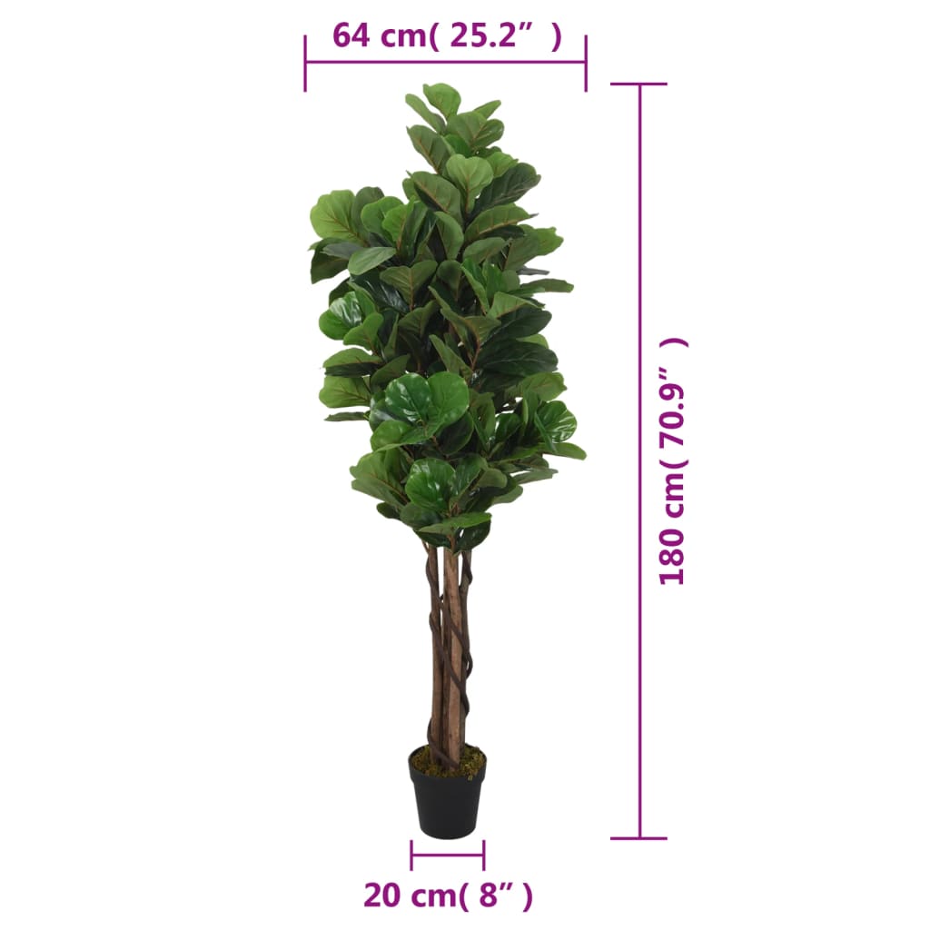 Artificial Fiddle Leaf Fig Tree 232 Leaves 180 cm Green - OLBRIT