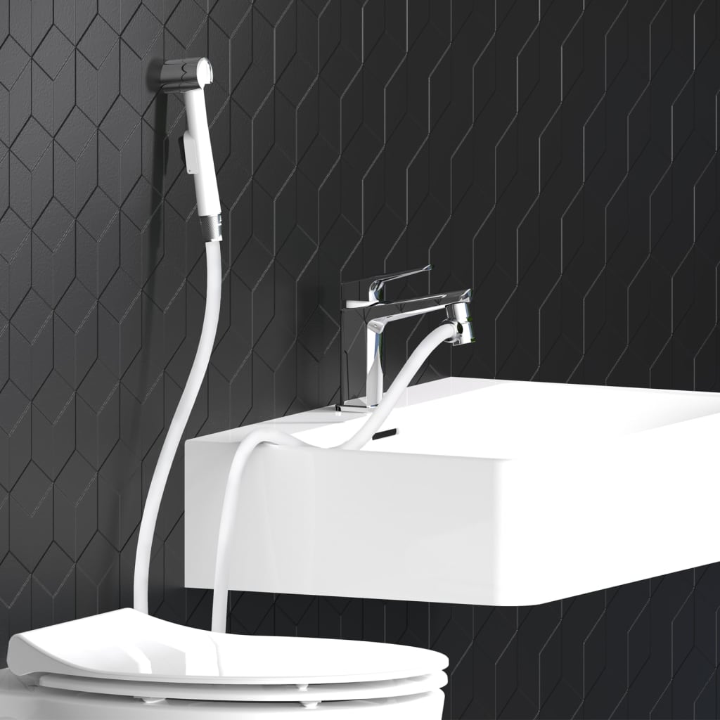 Basin Hand Shower Set with Wall Bracket and Shower Hose White - OLBRIT