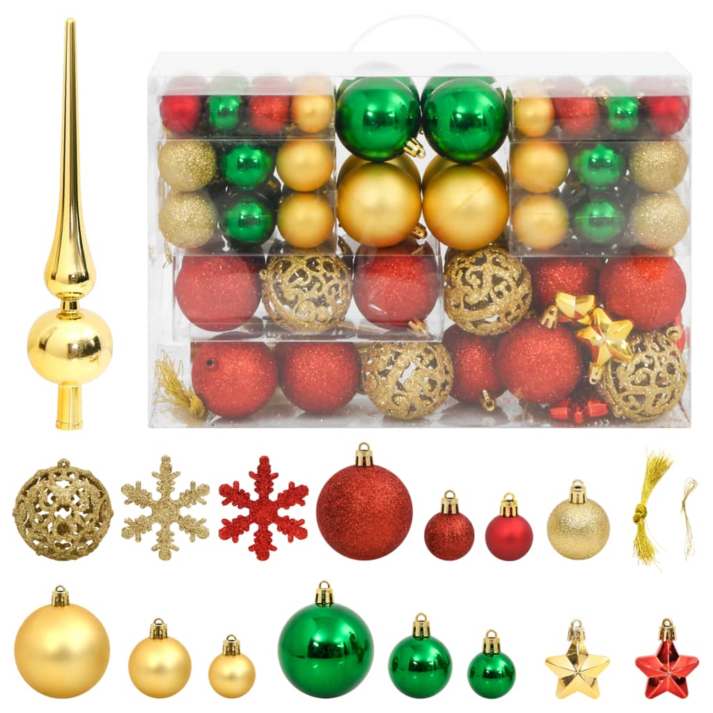 112 Piece Christmas Bauble Set Red / Green / Gold Polystyrene - OLBRIT