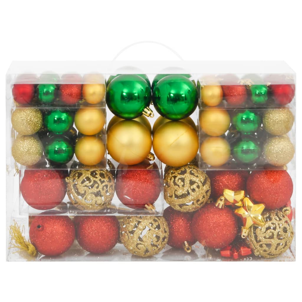 112 Piece Christmas Bauble Set Red / Green / Gold Polystyrene - OLBRIT