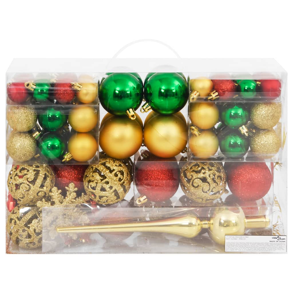 112 Piece Christmas Bauble Set Red / Green / Gold Polystyrene - OLBRIT