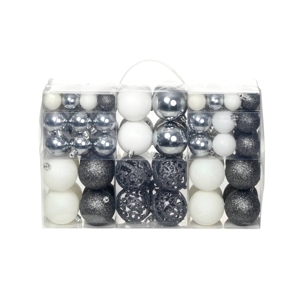 100 Piece Christmas Ball Set 3/4/6 cm White/Grey - OLBRIT