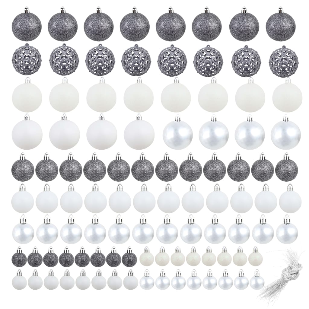 100 Piece Christmas Ball Set 3/4/6 cm White/Grey - OLBRIT