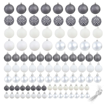 100 Piece Christmas Ball Set 3/4/6 cm White/Grey - OLBRIT