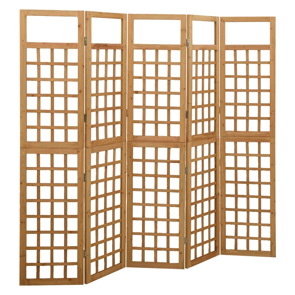 5-Panel Room Divider/Trellis Solid Fir Wood 201.5x180 cm - OLBRIT