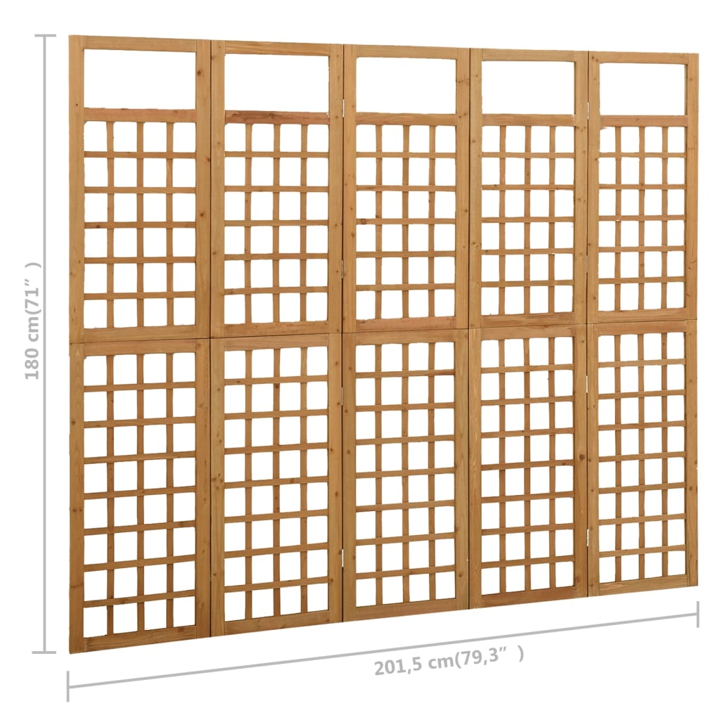 5-Panel Room Divider/Trellis Solid Fir Wood 201.5x180 cm - OLBRIT