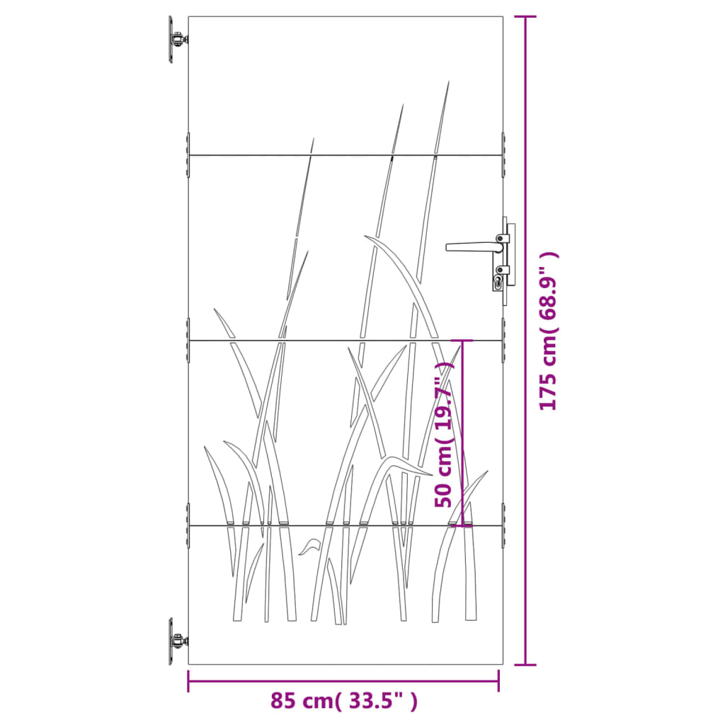 Garden Gate 85x175 cm Corten Steel Grass Design - OLBRIT