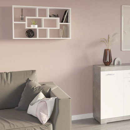 Wall-mounted Shelf Rectangular with 8 Compartments White - OLBRIT