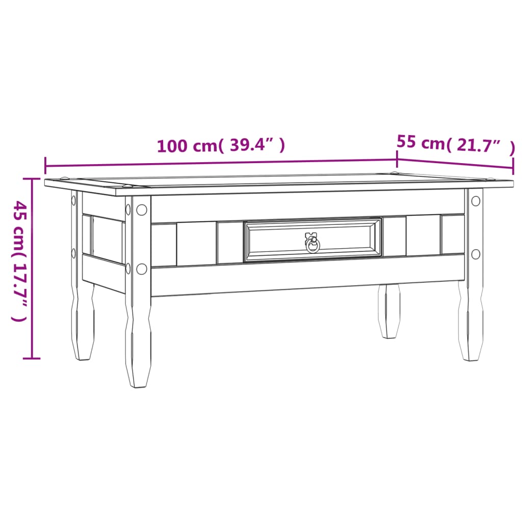 Coffee Table Mexican Pine Corona Range 100x55x45 cm - OLBRIT