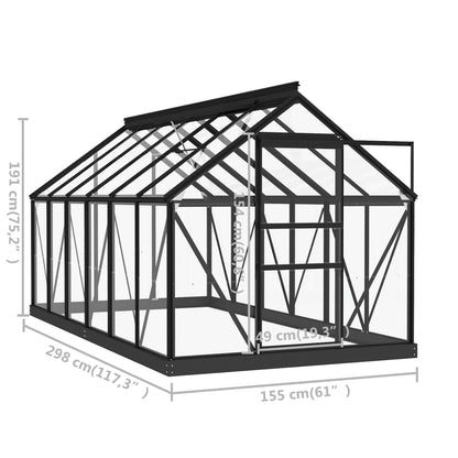 Glass Greenhouse Anthracite 155x298x191 cm Aluminium - OLBRIT