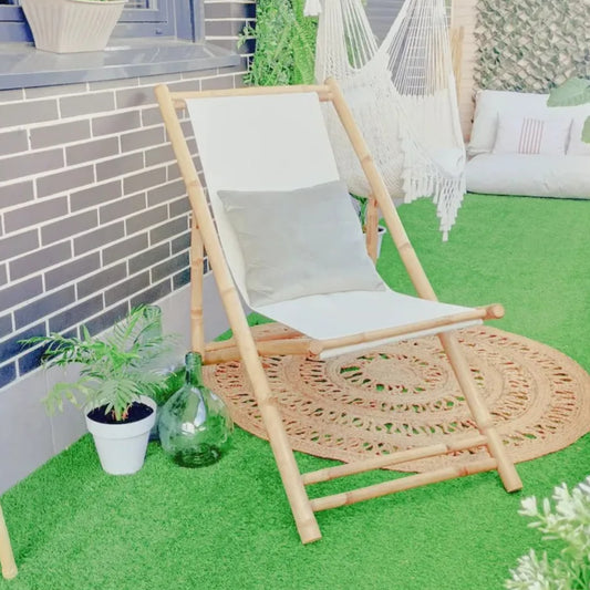 Outdoor Deck Chair Bamboo and Canvas - OLBRIT